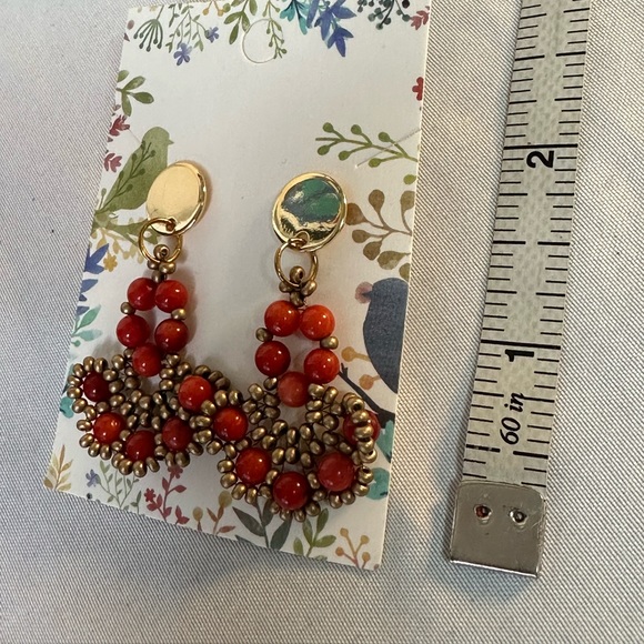 Dainty handmade red jasper bead bronze seed bead earrings - Picture 3 of 3
